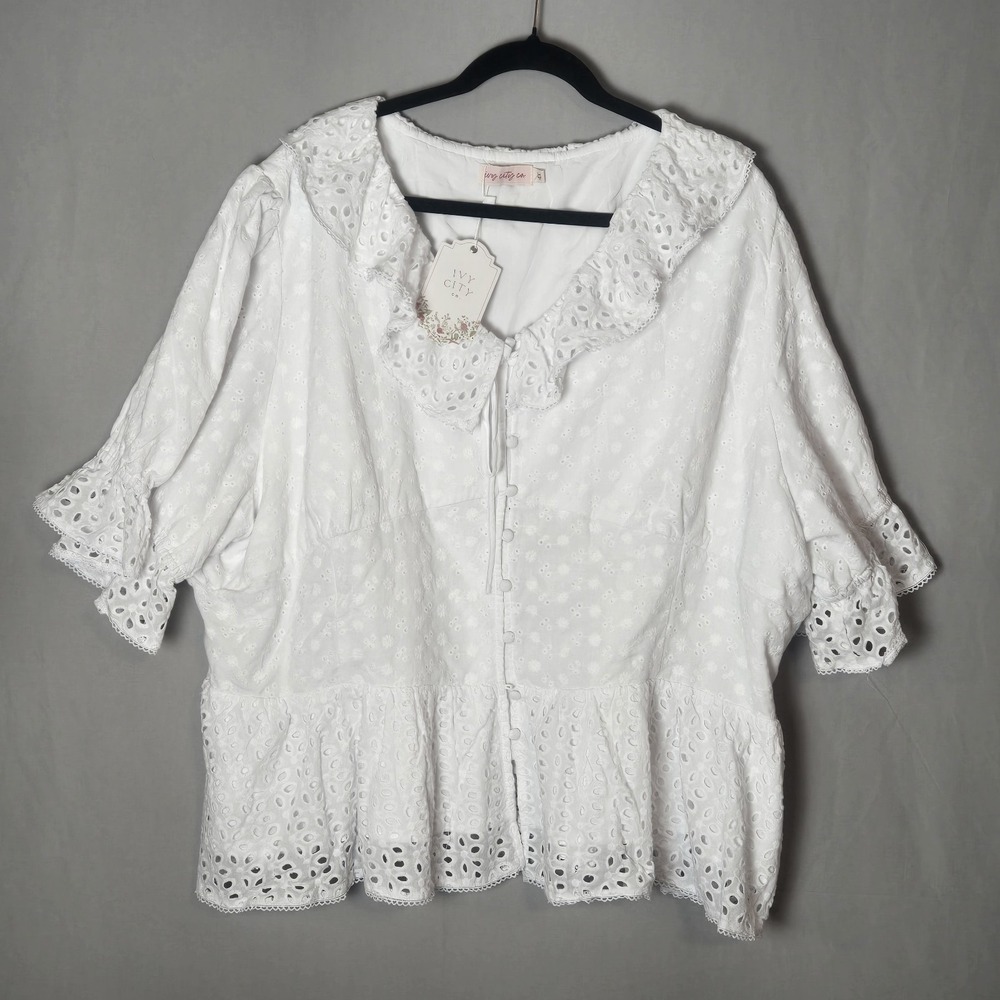 Ivy City Co Sadie Eyelet Blouse Women's Size 4X Ruffle Coquette Cottagecore
